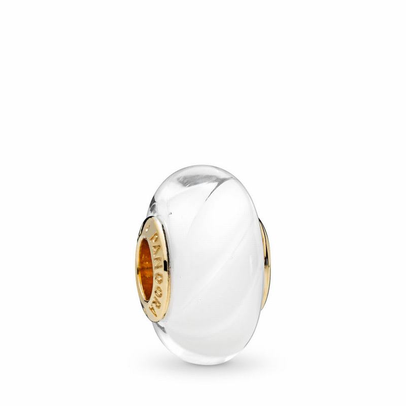 Pandora Shine™ White Waves Charm - 18ct Gold Plated/Glass/White - Canada | VF8815JW